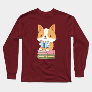 Cute Corgi Loves To Read Books Long Sleeve T-Shirt